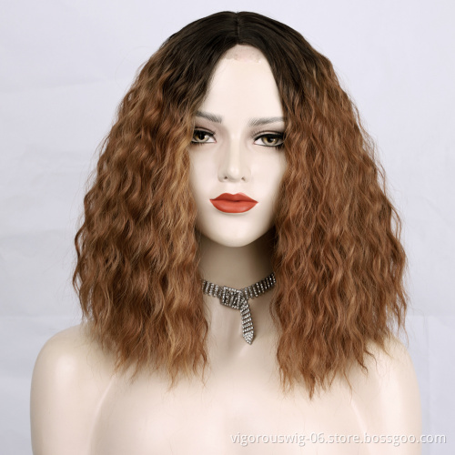 High Temperature Fiber Cosplay Daily Party Loose Wave Ombre White Short Cheap Price Black Root Synthetic Curly Hair Wig